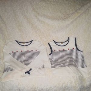 A sweet sweater set! White w/deep navy blue stripes and trim w/red stars! CRUISE